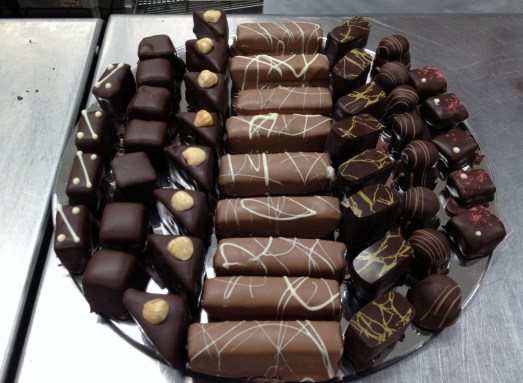 The presentation tray. The Salt and Pepper bars I made are the unmarked squares on the left, but it's the "Twix" bars in the middle which stole the show -- they were amazing! I wish I had some of those right now, actually...