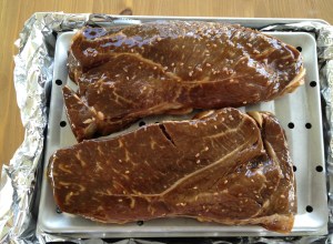 Marinated London Broil coming to room temperature before broiling